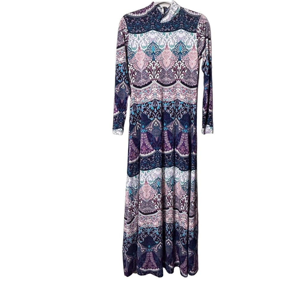 New York and Company The Bohemian Ornate Print Maxi Dress Blue Lyrics Small - Picture 4 of 16